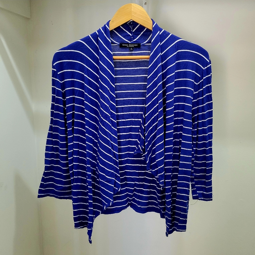 Women's Green Envelope Blue & White Striped Cardigan - Size S